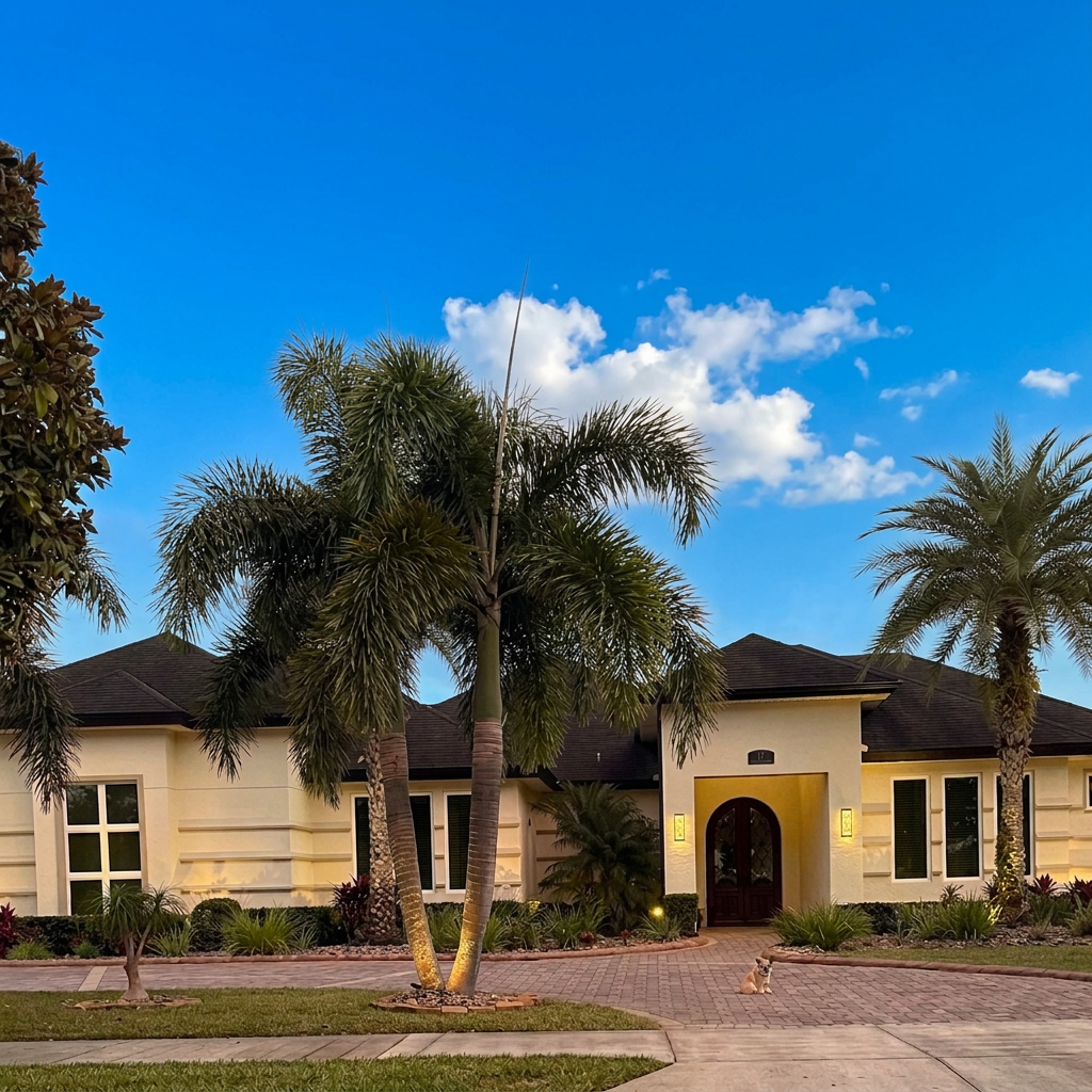 Freshly painted cream exterior at dusk by Jesús Gil Painting, Daytona Beach